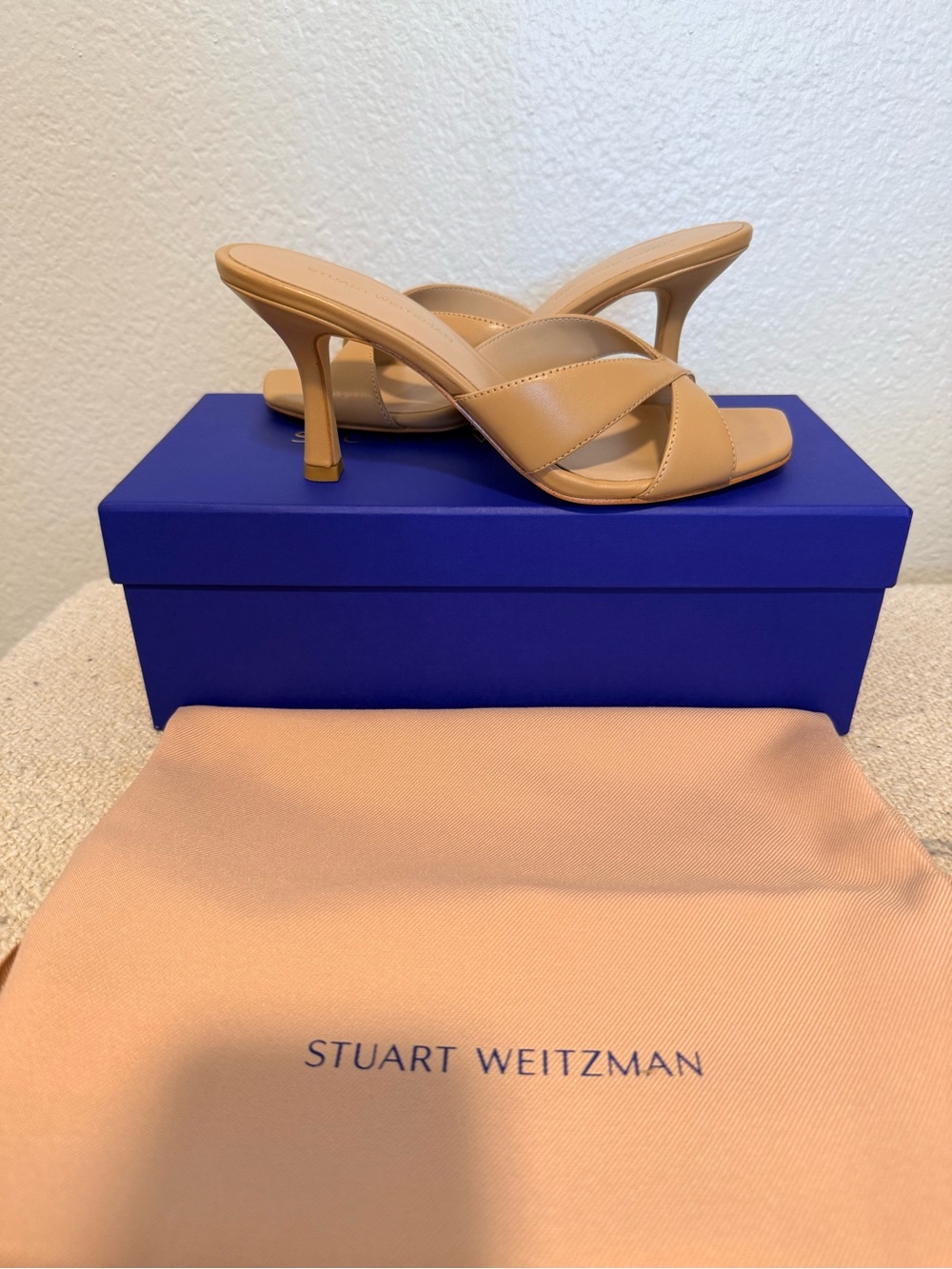 Stuart Weitzman Miami 75 Slide in Golden Beige